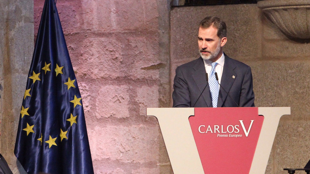El rey Felipe VI interviene en la entrega del premio europeo Carlos V en el Monasterio de Yuste CASA REAL