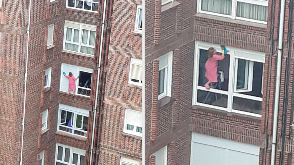 La mujer que ha decidido arriesgar su vida para limpiar los cristales de su piso en Santander FACEBOOK