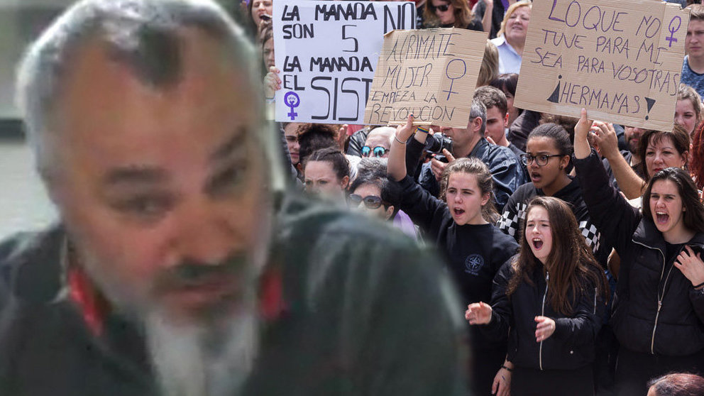 Imagen de Luciano Méndez Naya, el profesor de la Universidad de Santiago de Compostela que ha criticado en un vídeo a la víctima de La Manada, junto a una concentración feminista NAVARRACOM