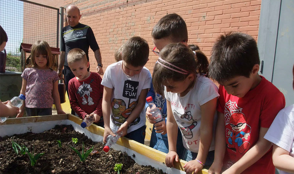 Varios niños participan en el programa de Huertas Ecológicas de Pamplona AYUNTAMIENTO