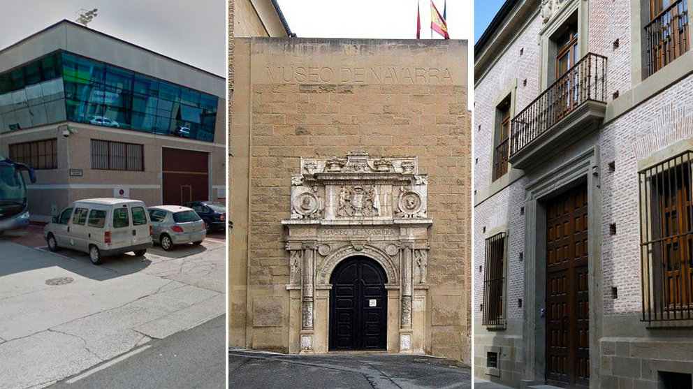Las fachadas de los tres museos de titularidad foral el Carlista, el de Navarra y el Etnológico.