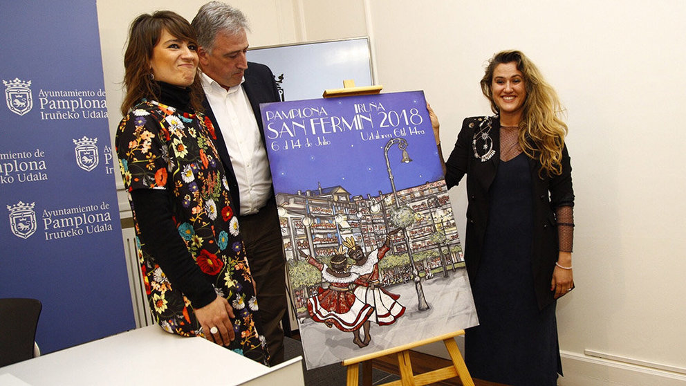 El Ayuntamiento de Pamplona ha dado a conocer el cartel ganador de los Sanfermines de 2018, obra de la pamplonesa Adriana Eransus. IÑIGO ALZUGARAY