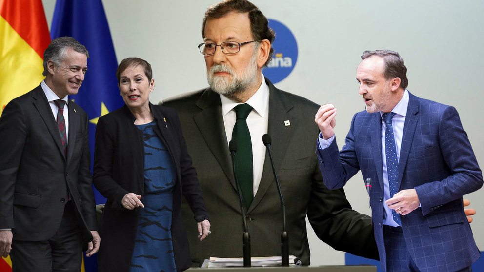 Montaje con los presidente de País Vasco, Navarra, España y UPN Iñigo Urkullu, Uxue Barkos, Mariano Rajoy y Javier Esparza. IÑIGO ALZUGARAY PABLO LASAOSA