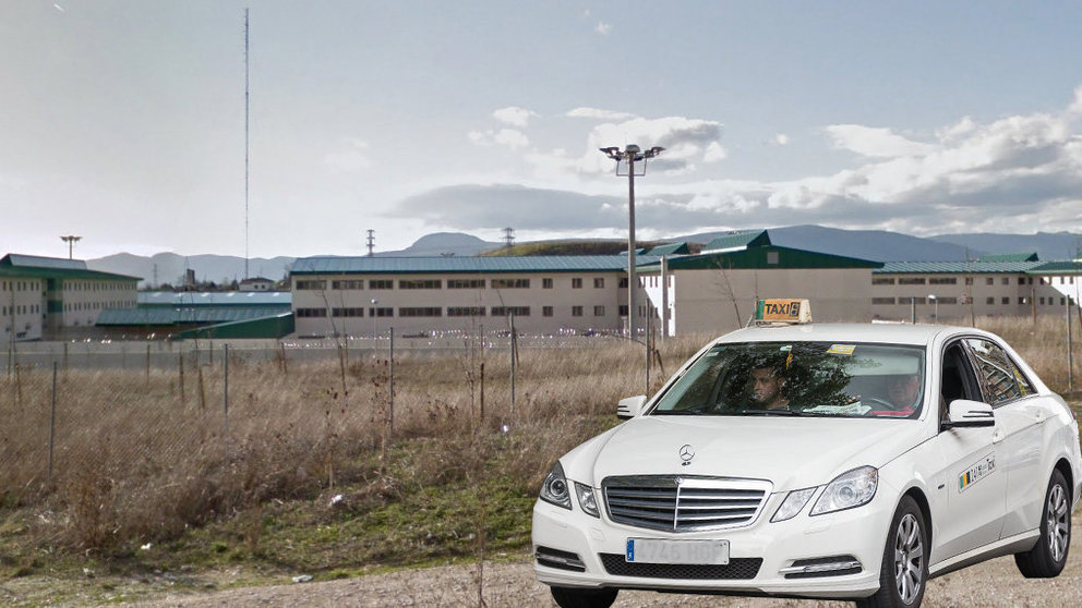 Fotomontaje de de un taxi en las próximidades de la cárcel de Pamplona IÑIGO ALZUGARAY