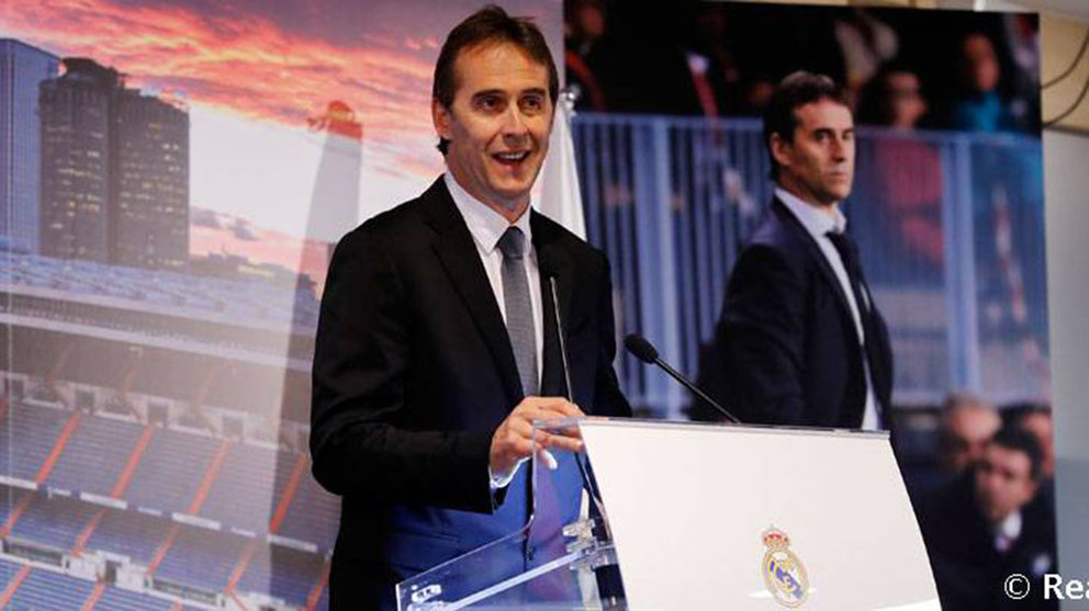Julen Lopetegui en su presentación como entrenador del Real Madrid. Web R. Madrid CF.