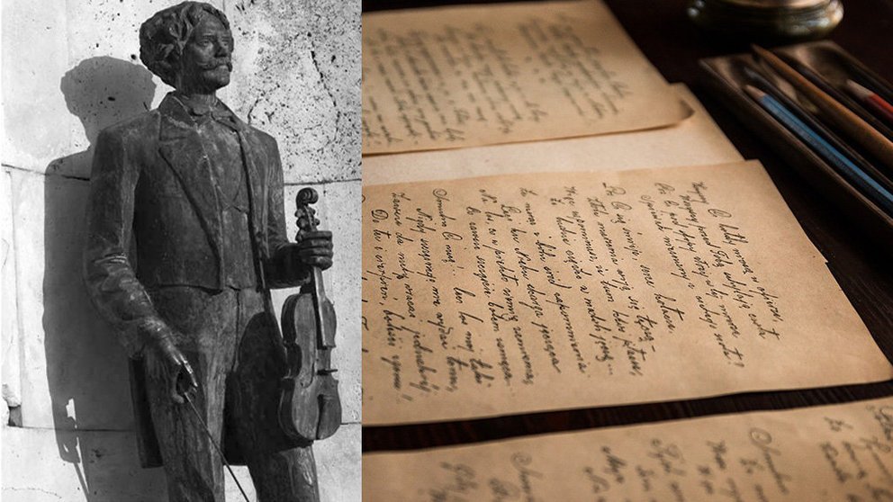 El monumento a Pablo Sarasate junto a unas cartas de una imagen de archivo
