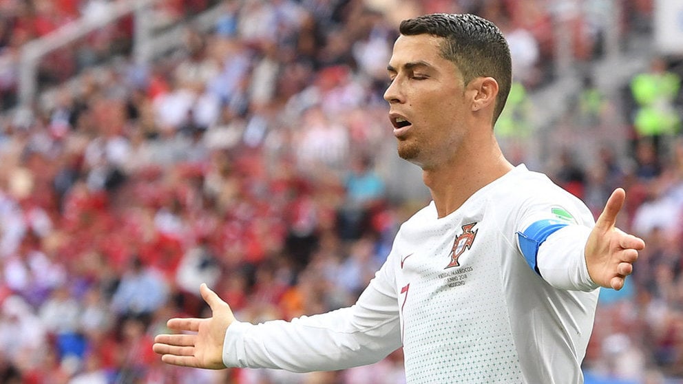 Moscow (Russian Federation), 20/06/2018.- Cristiano Ronaldo of Portugal reacts during the FIFA World Cup 2018 group B preliminary round soccer match between Portugal and Morocco in Moscow, Russia, 20 June 2018.