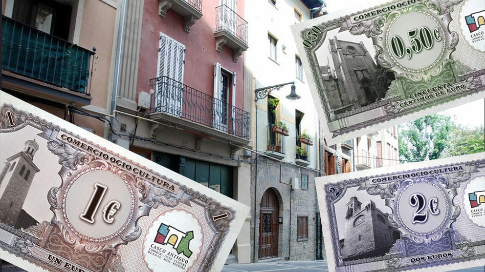 La Asociación del Casco Antiguo de Pamplona ofrece vales de descuentos en segundas compras a través de estos billetes de estilo antiguo NAVARRACOM