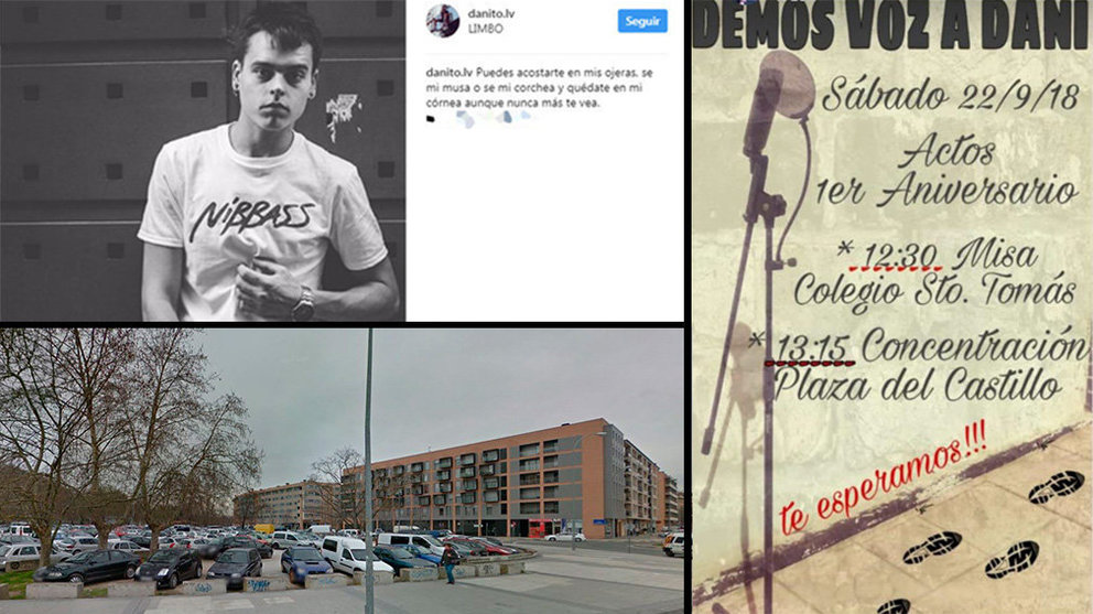 Captura del Instagram de Daniel de la Fuente, junto al cartel en el que se anuncian los actos para recordar el aniversario de su muerte tras ser asfixiado en un aparcamiento de la Rochapea NAVARRACOM