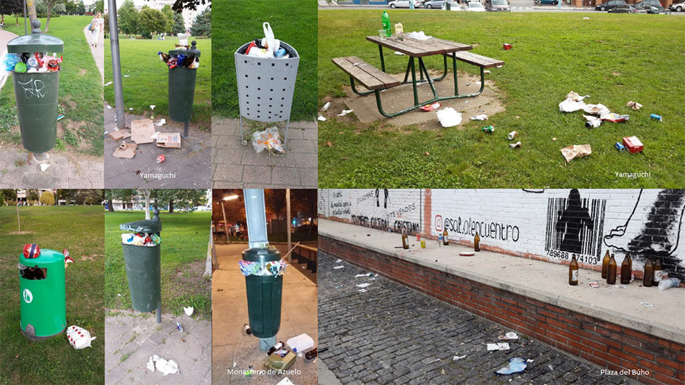 Imágenes presentadas por el grupo municipal del PSN en el Ayuntamiento de Pamplona para denunciar la falta de limpieza viaria