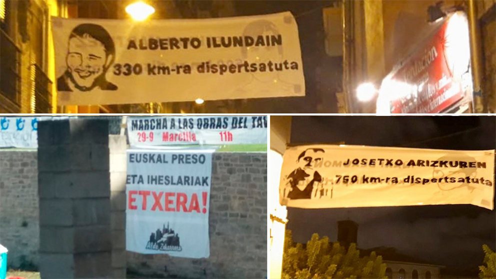 Imágenes de los carteles y lemas proetarras colocados en el Casco Antiguo de Pamplona con motivo de las fiestas de San Fermín Chiquito CEDIDAS 1