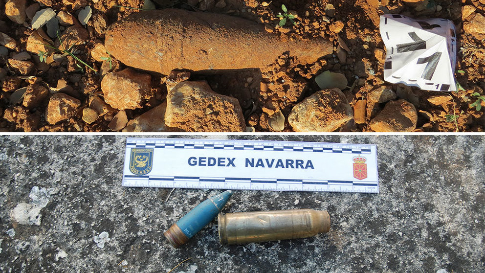 Los proyectiles encontrados en dos localidades navarras. GUARDIA CIVIL