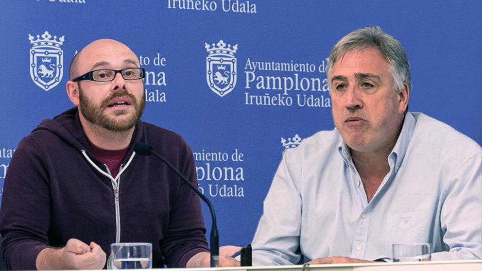 El concejal Armando Cuenca y el alcalde de Pamplona, Joseba Asirón, en la sala de prensa del Ayuntamiento NAVARRACOM 2