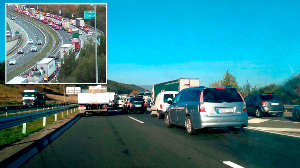 Circulación complicada en la autovía de Navarra a su paso por Zizur.
