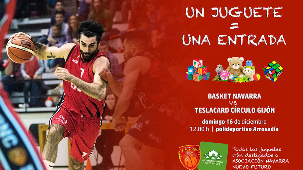Cartel sobre el partido solidario del Basket Navarra en el pabellón Arrosadía.