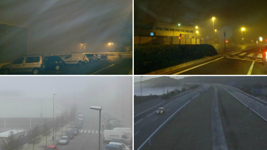 Imágenes de la densa niebla en puntos de Pamplona y Navarra en las últimas horas. Fotos: POLICÍA MUNICIPAL PAMPLONA / ENRIQUE PEREZ DE EULATE