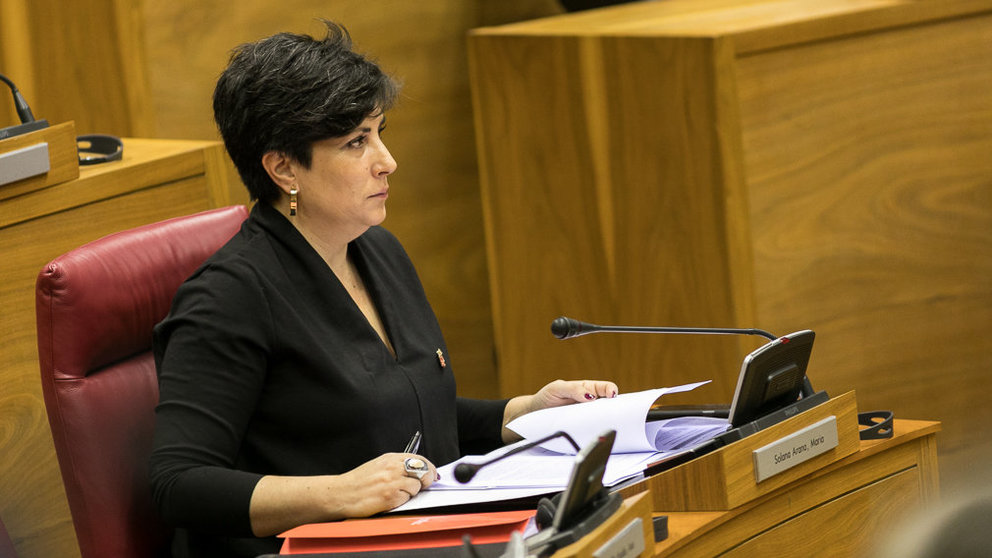 La consejera de Educación, María Solana, en el pleno del Parlamento de Navarra. IÑIGO ALZUGARAY