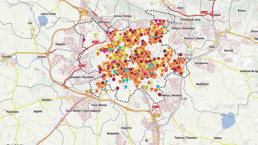 Imagen del mapa interactivo 'Iruñategi' que ofrece información de los recursos y servicios de Pamplona CAPTURA