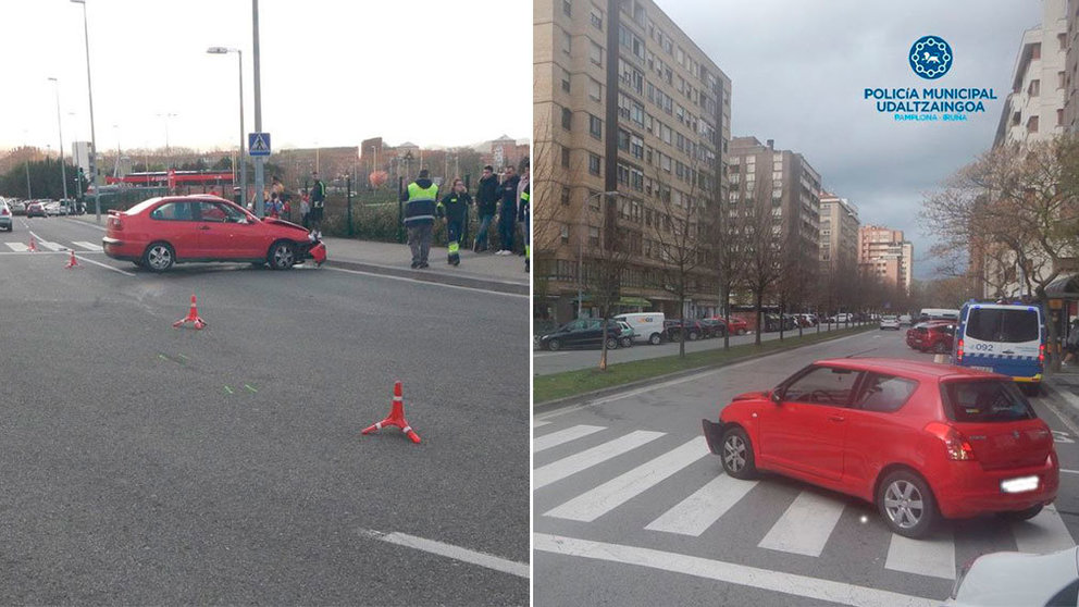 Dos de los accidentes ocurridos en Pamplona durante este pasado fin de semana POLICÍA MUNICIPAL.jpg