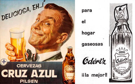 Anuncios de bebidas con envase retornable, Cervezas Cruz Azul y la gaseosa Odériz.