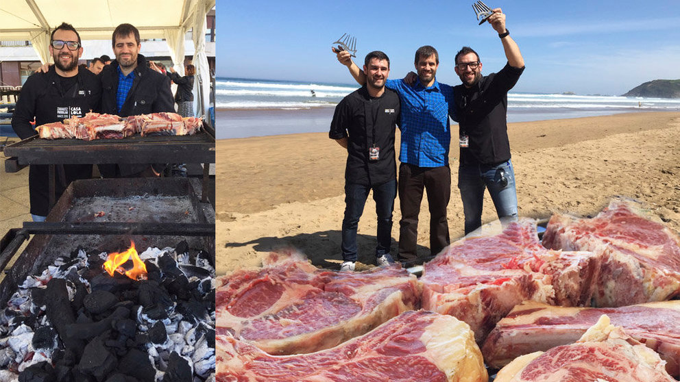 Carlos Casado, del restaurante tudelano Casa Lola, y Miguel Arbilla, responsable de carnicería de la Cooperativa de Hostelería de Navarra, celebran el premio a la mejor parrilla Fotos COOPERATIVA HOSTELERÍA