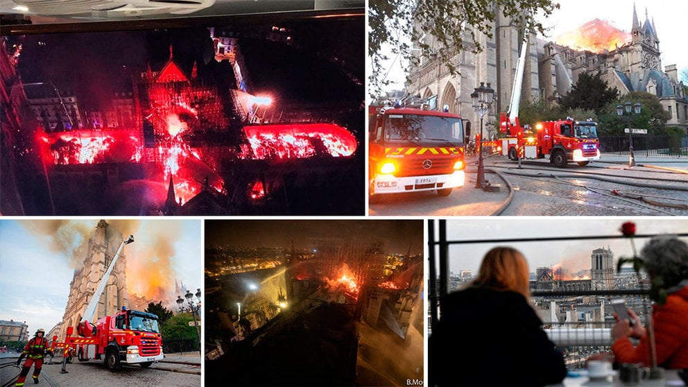 Varias imágenes de la catedrale de Notre Dame ardiendo. BOMBEROS DE PARÍS EFE