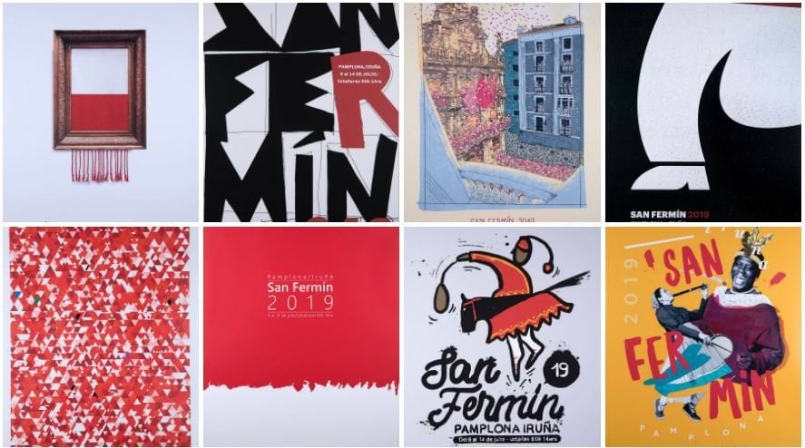 Los 8 carteles finalistas para anunciar las próximas fiestas de San Fermín 2019.