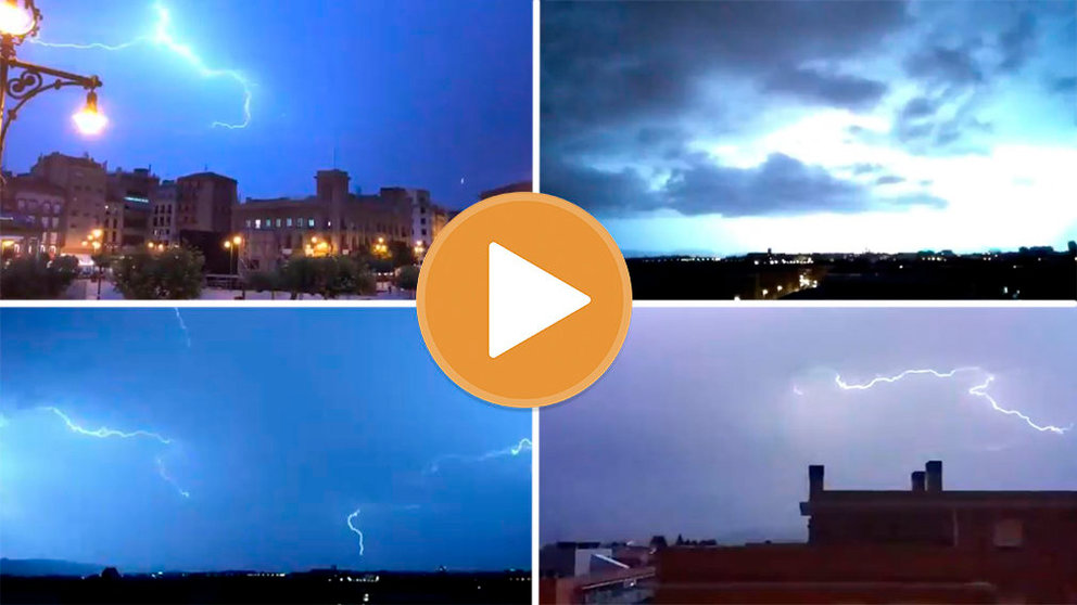 Capturas de la tormenta eléctrica que ha sorprendido de noche a los vecinos de la Cuenca de Pamplona Fotos TWITTER1