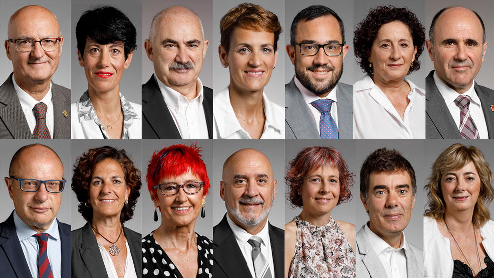 La presidenta, María Chivite, y los 13 consejeros del Gobierno de Navarra. GOB. NAVARRA