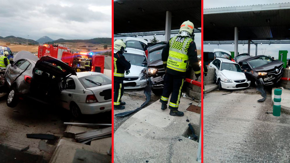 Accidente de tráfico en el peaje de la AP-15, en Sarasa, con dos coches implicados BOMBEROS DE NAVARRA