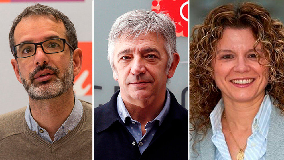 Iñaki Bernal (I-E), Koldo Martínez (Geroa Bai) y Arancha Arias (Navarra Suma), los tres candidatos a senador autonómico