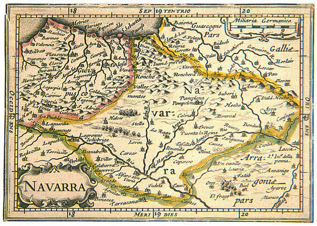 Mapa de Navarra del siglo XVII con salida al mar por Fuenterrabía