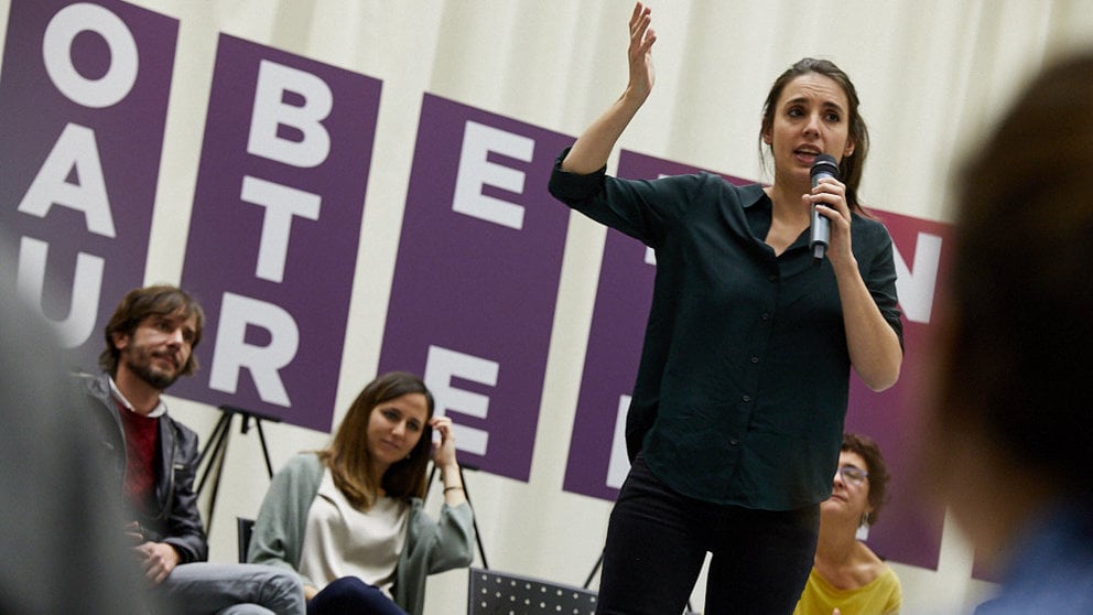 Acto electoral de Unidas Podemos con la presencia de Irene Montero, Ione Belarra, Neniques Roldán, Maite Mola, Mikel Buil, Ainhoa Aznárez y Edurne Eguino. IÑIGO ALZUGARAY