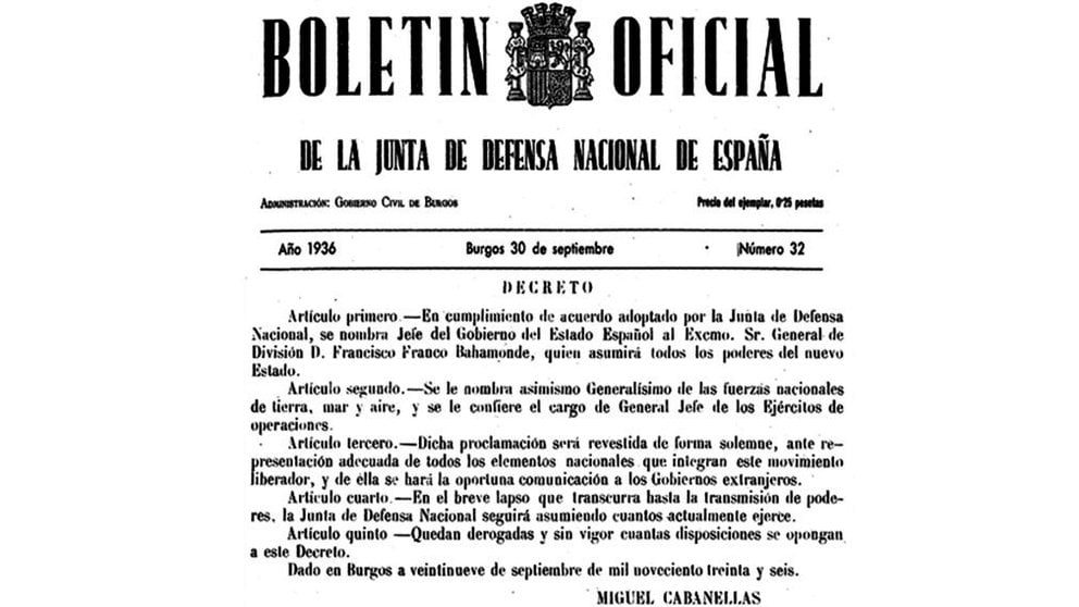 El polémico decreto publicado el 30 de septiembre de 1936.