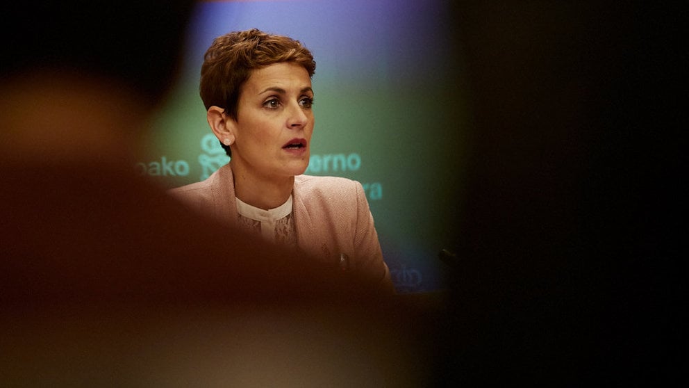 La presidenta del Gobierno de Navarra, María Chivite, presenta un balance de las principales medidas adoptadas por el Ejecutivo foral en los pasados 100 días. IÑIGO ALZUGARAY