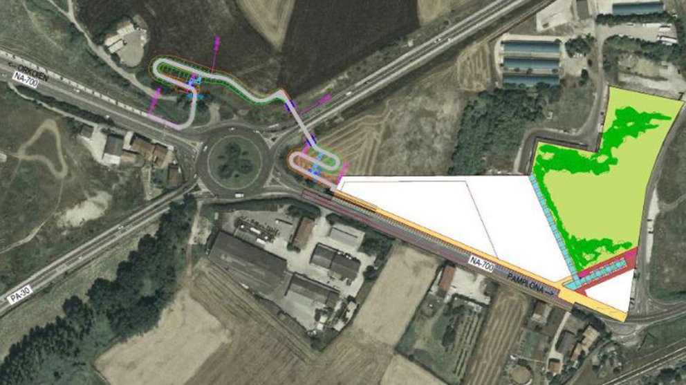 Plano de la pasarela que se construirá entre Pamplona y Orcoyen sobre la PA-30 GOBIERNO DE NAVARRA