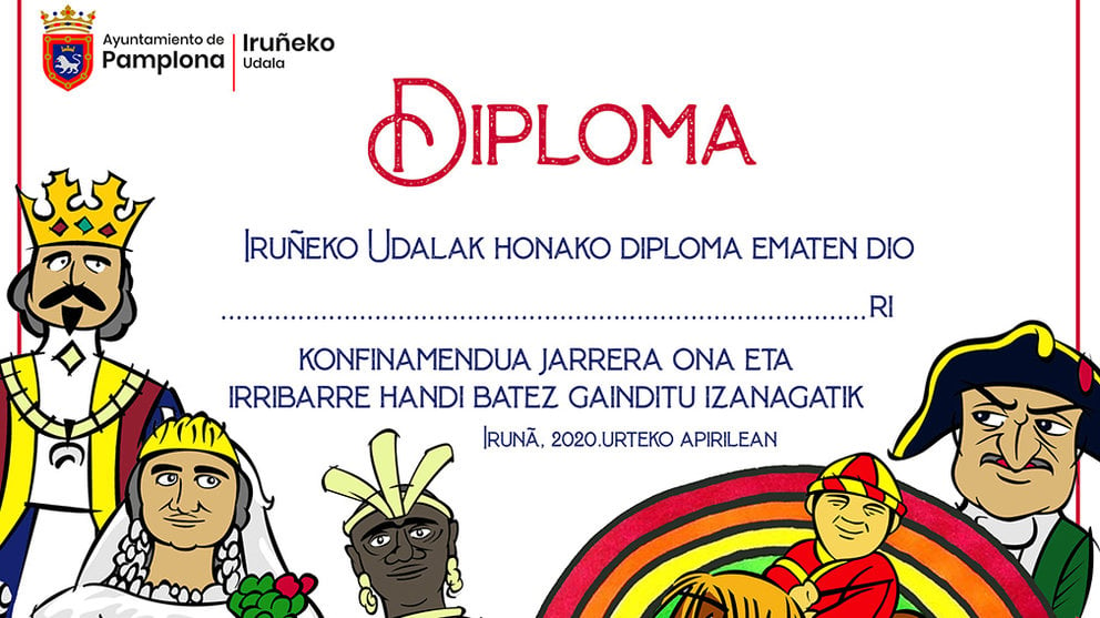 Diploma realizado por el Ayuntamiento de Pamplona para los menores por su buen comportamiento. Cedida.
