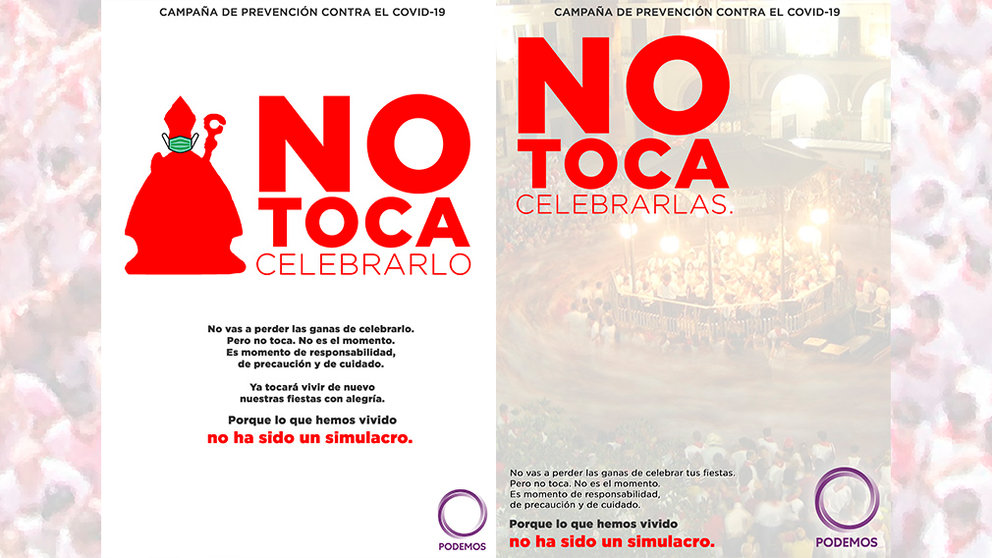 Carteles de la campaña iniciada por Podemos para que no se celebren fiestas populares durante este verano. CEDIDA