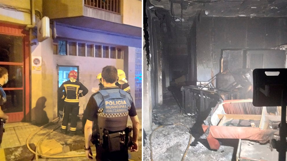 Incendio en el interior de una bajera en La Milagrosa, Pamplona. POLICÍA MUNICIPAL