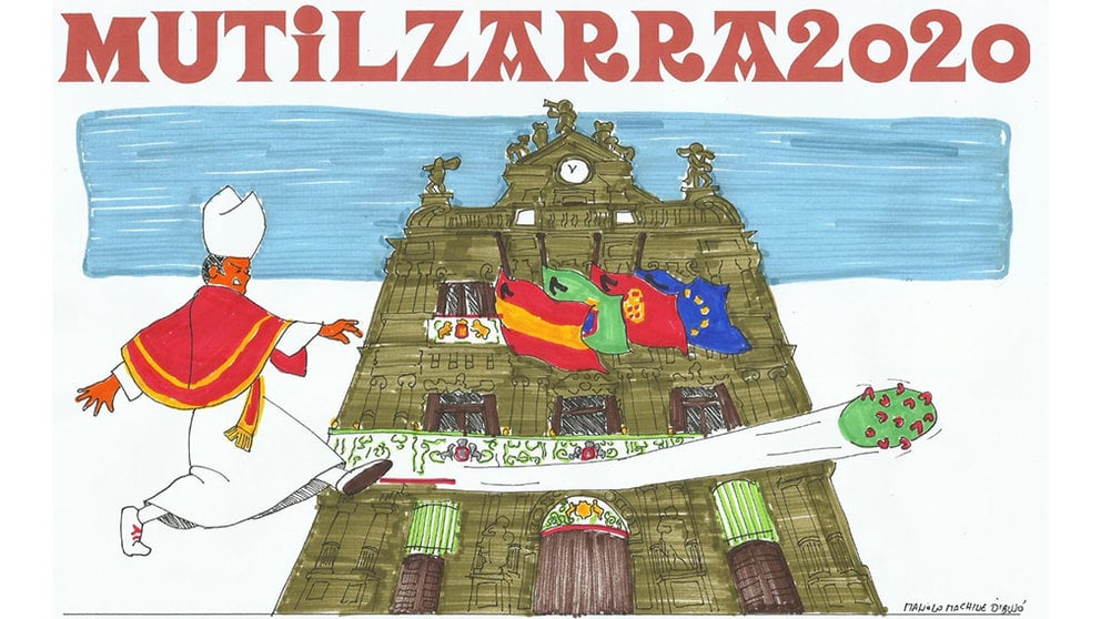 Pancarta de la peña Mutilzarra para este atípico San Fermín 2020