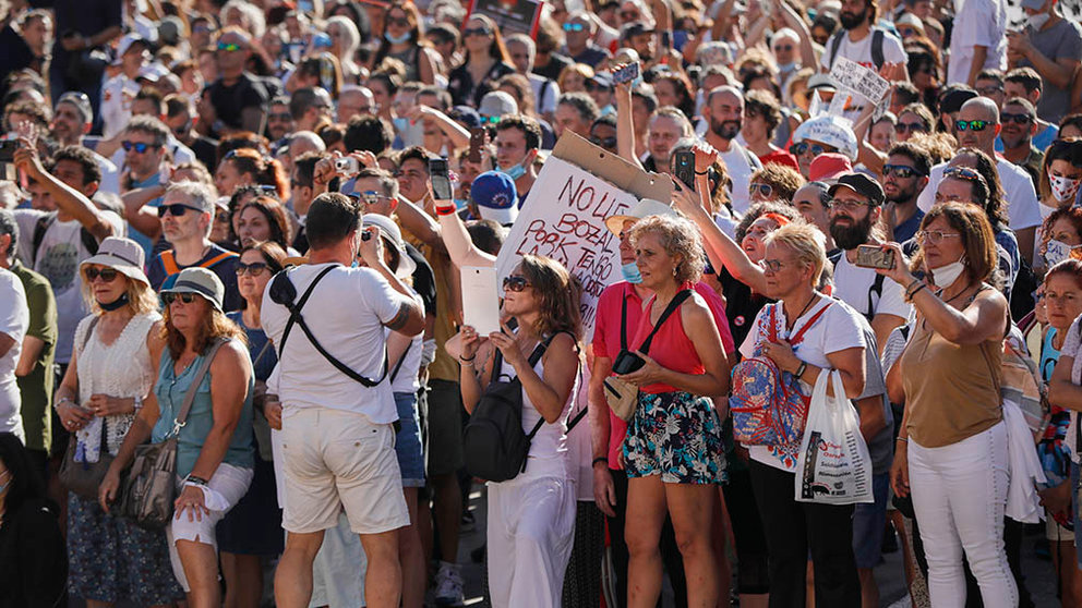 Manifestación contra el uso obligatorio de mascarillas en la plaza de Colón de Madrid, a 16 de agosto de 2020.

16 AGOSTO 2020

16/8/2020