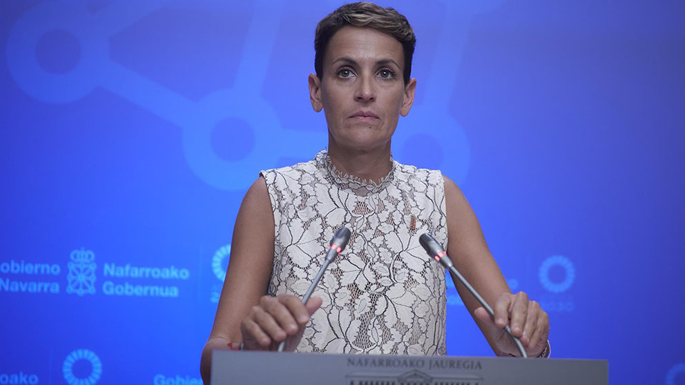 La presidenta de Navarra, María Chivite, comparece ante los medios tras la Conferencia mantenida con Pedro Sánchez. EUROPA PRESS