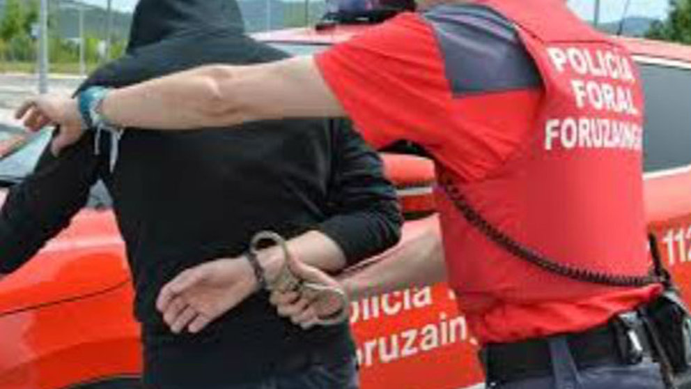 Un agente detiene a una persona POLICÍA FORAL