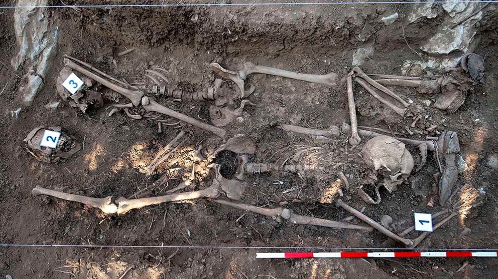 Restos exhumados en Usetxi (Esteribar) en agosto de 2016. GOBIERNO DE NAVARRA