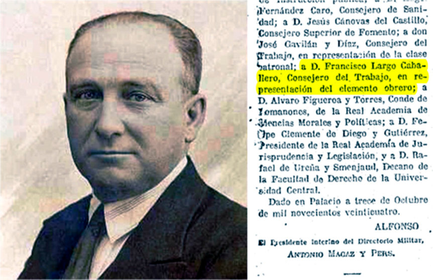 Largo Caballero y su nombramiento como consejero de Estado del 13 de octubre de 1924 con la dictadura de Primo de Rivera.