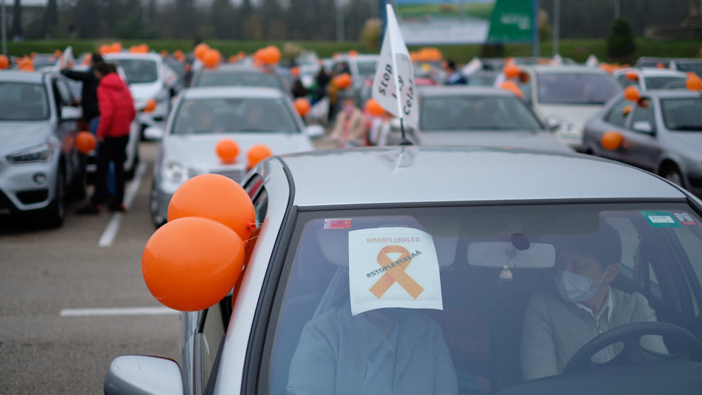 Manifestación de vehículos convocada por la plataforma 'Más Libres, Más plurales y más iguales' en contra de la 'Ley Celaá'. MIGUEL OSÉS