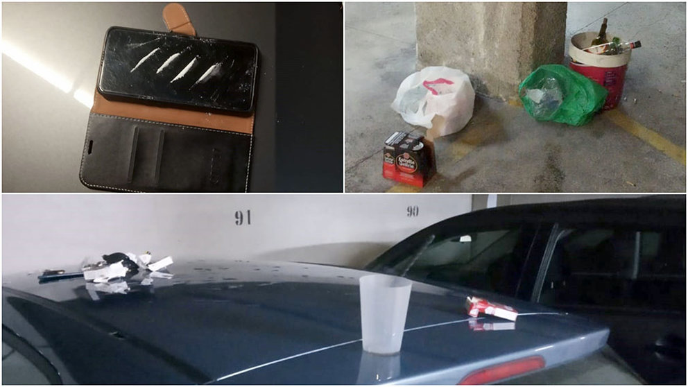 Un botellón ilegal detectado en una garaje de Pamplona. POLICÍA MUNICIPAL