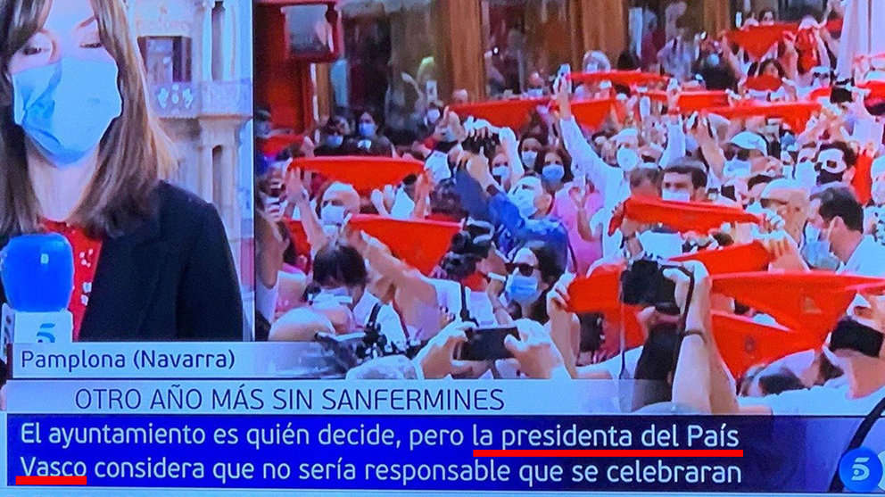 Un rótulo mal puesto en los informativos de Telecinco coloca a María Chivite como la presidenta del País Vasco. TWITTER