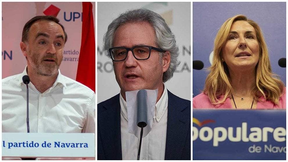 Javier Esparza, Carlos Pérez-Nievas y Ana Beltrán, líderes de UPN, Cs y PP en Navarra respectivamente.