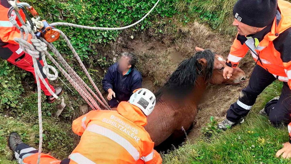Rescatan un caballo que había quedado atrapado en una sima en Munidolla. BOMBEROS DE NAVARRA